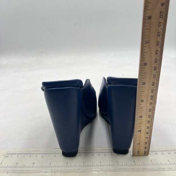 Wansseny Navy Chic Pointed Toe Wedge High Heel Mules Slip On Ladies Dressy Shoes - Picture 5 of 9